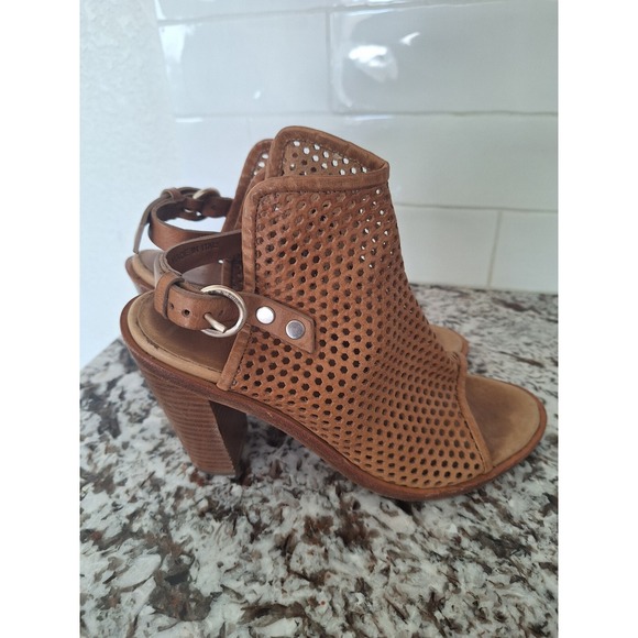 Rag & Bone Wyatt Brow Perforated Leather Slingback‎ Heeled Sandals Size 37 - Picture 2 of 7